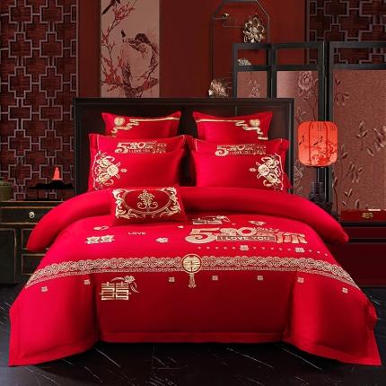 91家纺网 家纺一手货源 找家纺 千禧 2022新款婚庆绣花套件 因为爱