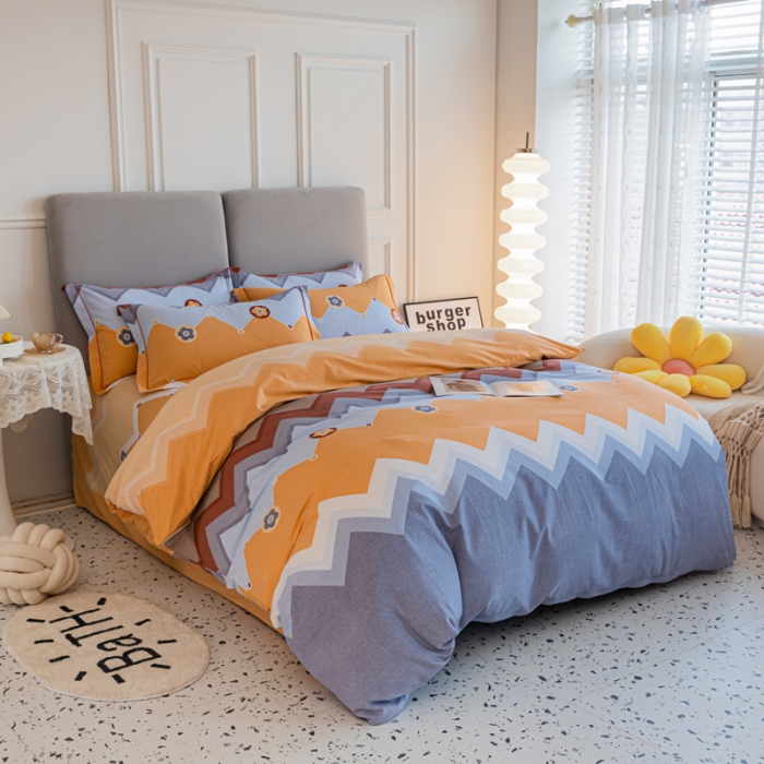 91家纺网 家纺一手货源 找家纺 青竹苑 2022新款全棉磨毛印花四件套 新潮-黄