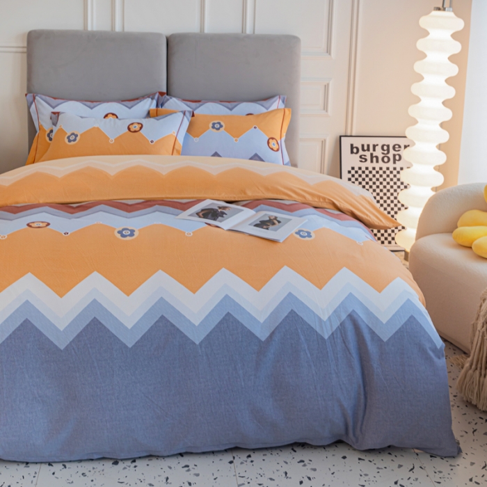 91家纺网 家纺一手货源 找家纺 青竹苑 2022新款全棉磨毛印花四件套 新潮-黄