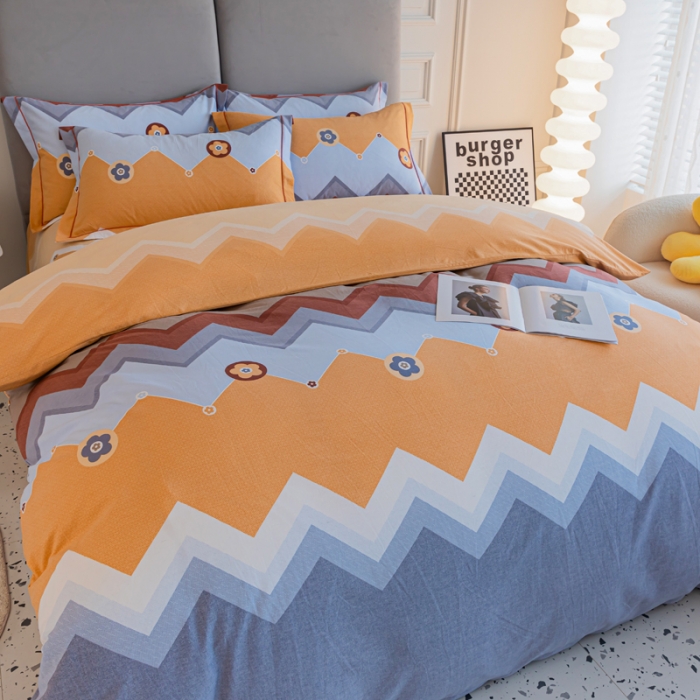 91家纺网 家纺一手货源 找家纺 青竹苑 2022新款全棉磨毛印花四件套 新潮-黄