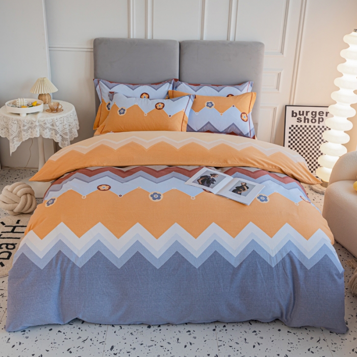 91家纺网 家纺一手货源 找家纺 青竹苑 2022新款全棉磨毛印花四件套 新潮-黄