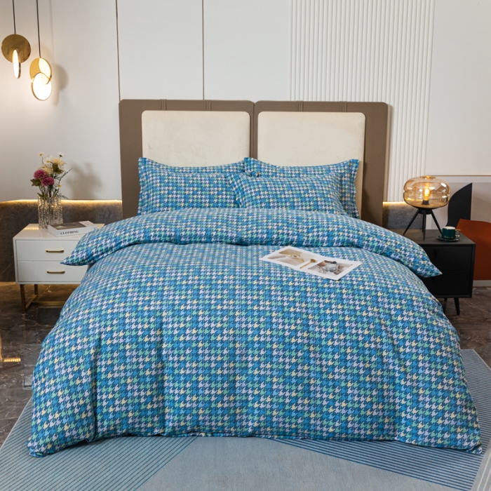 91家纺网 家纺一手货源 找家纺 青竹苑 2022新款全棉磨毛印花四件套 夜曲-蓝