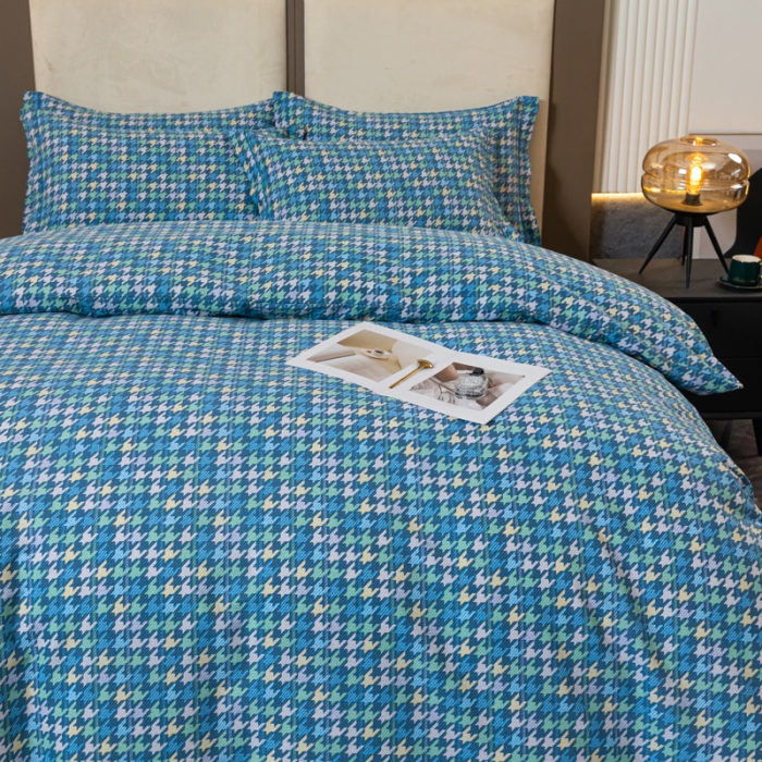 91家纺网 家纺一手货源 找家纺 青竹苑 2022新款全棉磨毛印花四件套 夜曲-蓝