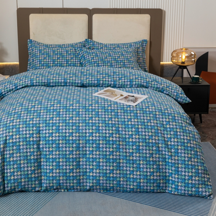 91家纺网 家纺一手货源 找家纺 青竹苑 2022新款全棉磨毛印花四件套 夜曲-蓝