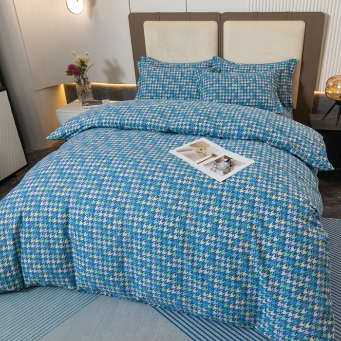 91家纺网 家纺一手货源 找家纺 青竹苑 2022新款全棉磨毛印花四件套 夜曲-蓝