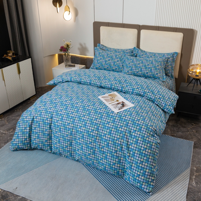 91家纺网 家纺一手货源 找家纺 青竹苑 2022新款全棉磨毛印花四件套 夜曲-蓝