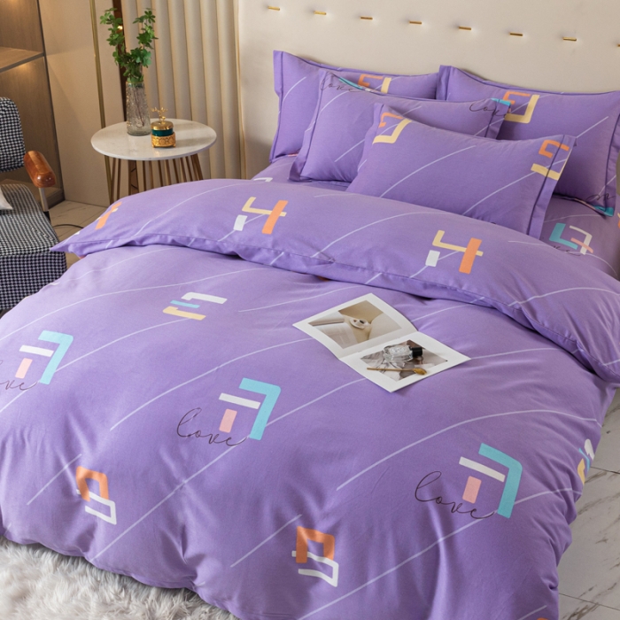 91家纺网 家纺一手货源 找家纺 青竹苑 2022新款全棉磨毛印花四件套 伊芙伦-紫