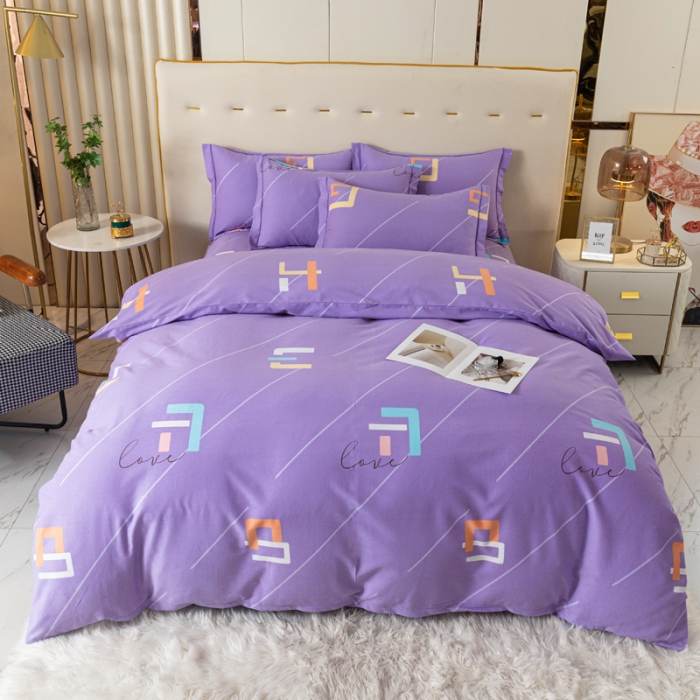 91家纺网 家纺一手货源 找家纺 青竹苑 2022新款全棉磨毛印花四件套 伊芙伦-紫