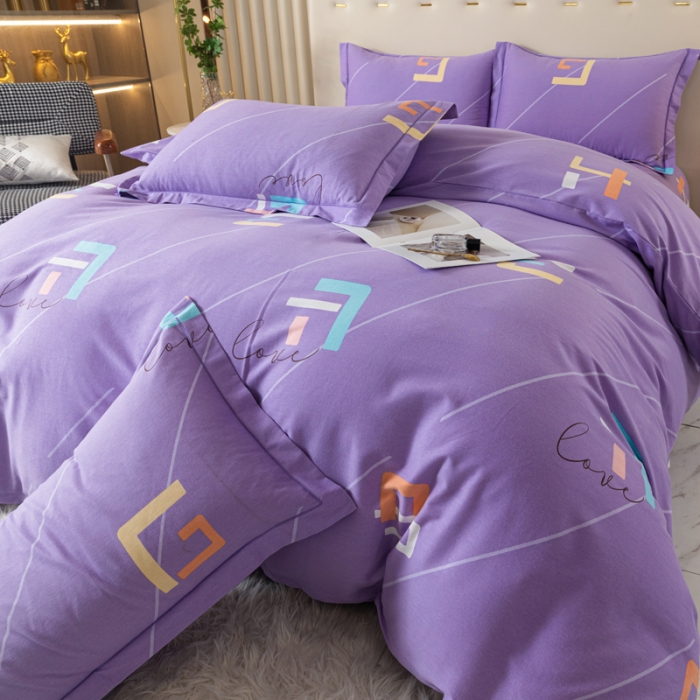 91家纺网 家纺一手货源 找家纺 青竹苑 2022新款全棉磨毛印花四件套 伊芙伦-紫