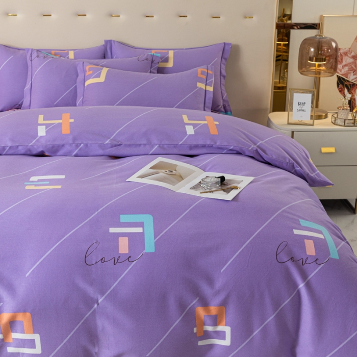 91家纺网 家纺一手货源 找家纺 青竹苑 2022新款全棉磨毛印花四件套 伊芙伦-紫