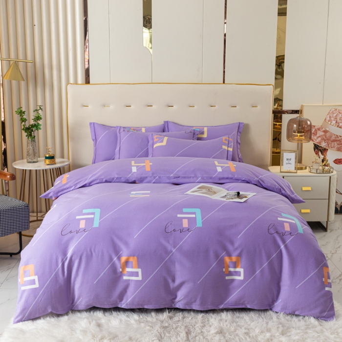 91家纺网 家纺一手货源 找家纺 青竹苑 2022新款全棉磨毛印花四件套 伊芙伦-紫