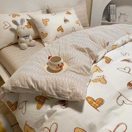 91家纺网 家纺一手货源 找家纺 瑞莱 2023秋季新款全棉印花四件套-北欧系列 心心相映-黄