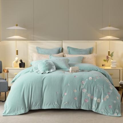 91家纺网 家纺一手货源 找家纺 总艾晶美2022款A类230克纯色刺绣绣花全消光牛奶绒四件套