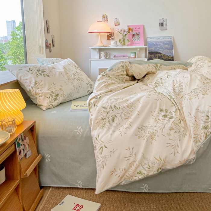 91家纺网 家纺一手货源 找家纺 芊寻家居   2024新款全棉13372印花四件套 仙草