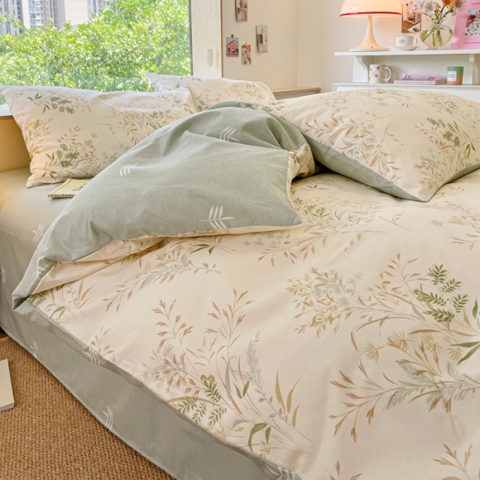 91家纺网 家纺一手货源 找家纺 芊寻家居   2024新款全棉13372印花四件套 仙草