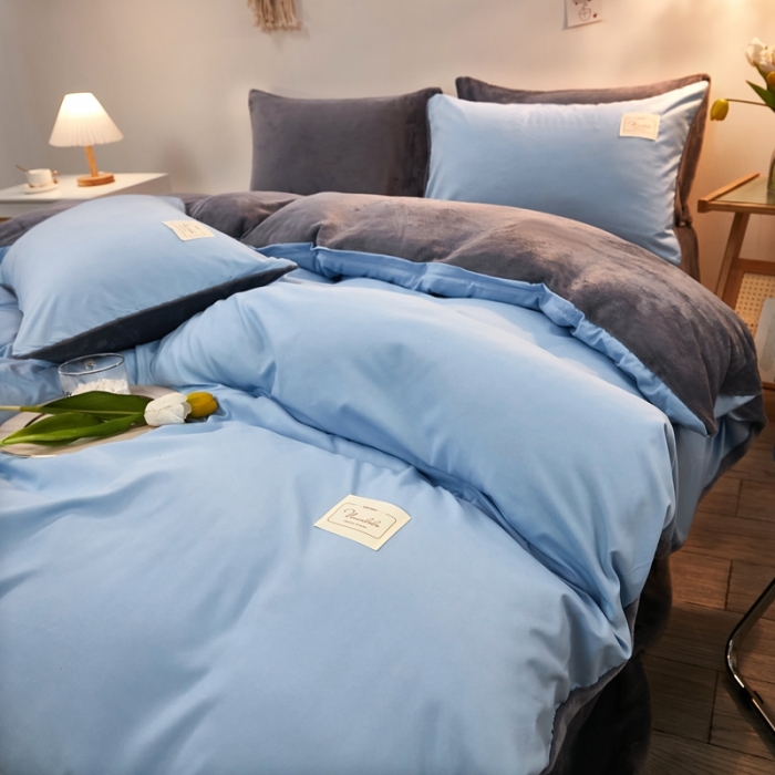 91家纺网 家纺一手货源 找家纺 啊雅 2025新款水洗棉+牛奶绒三件套四件套 天空兰加牛奶绒