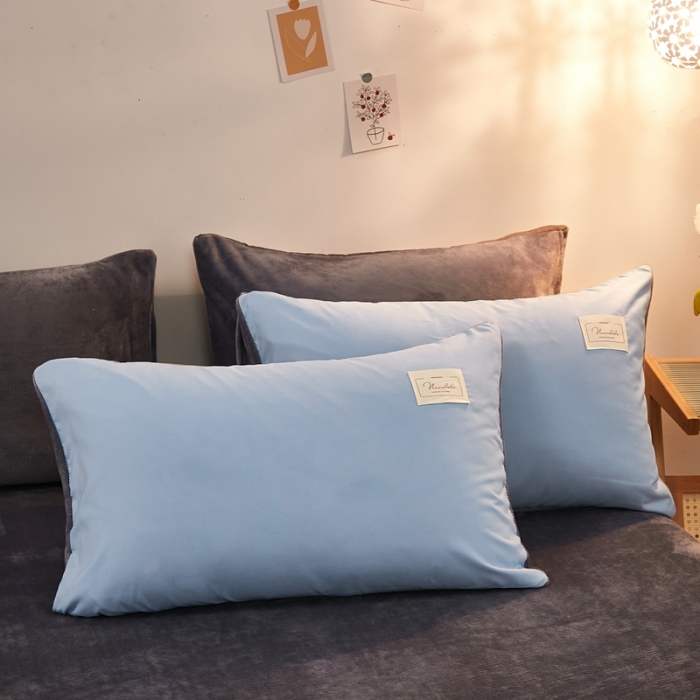 91家纺网 家纺一手货源 找家纺 啊雅 2025新款水洗棉+牛奶绒三件套四件套 天空兰加牛奶绒