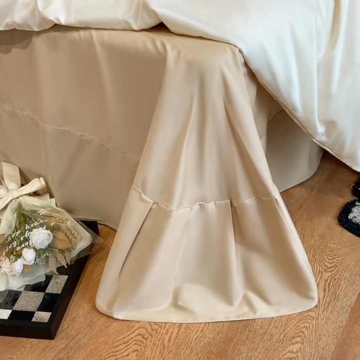 91家纺网 家纺一手货源 找家纺 高级感简约贡缎长绒棉纯色双拼床上四件套全棉被套奶昔白香槟金