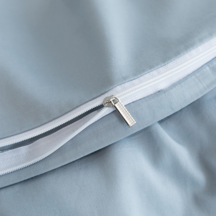 91家纺网 家纺一手货源 找家纺 高级感简约60s贡缎长绒棉纯色双拼床上四件套全棉被套天空蓝