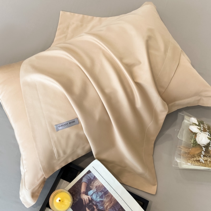 91家纺网 家纺一手货源 找家纺 高级感简约贡缎长绒棉纯色双拼床上四件套全棉被套香槟金烟墨灰