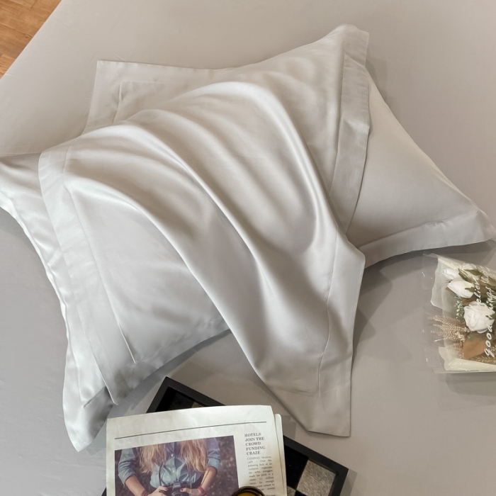 91家纺网 家纺一手货源 找家纺 高级感简约60s贡缎长绒棉纯色双拼床上四件套全棉被套烟墨灰