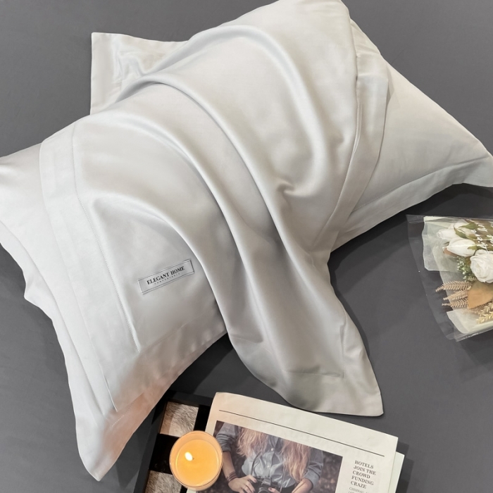 91家纺网 家纺一手货源 找家纺 高级感简约贡缎长绒棉纯色双拼床上四件套全棉被套烟墨灰+雅士灰