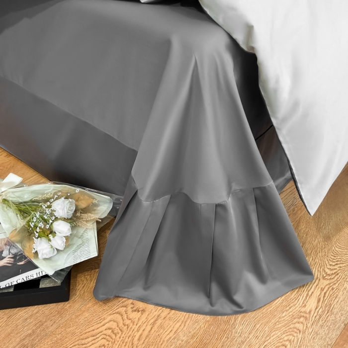 91家纺网 家纺一手货源 找家纺 高级感简约贡缎长绒棉纯色双拼床上四件套全棉被套烟墨灰+雅士灰