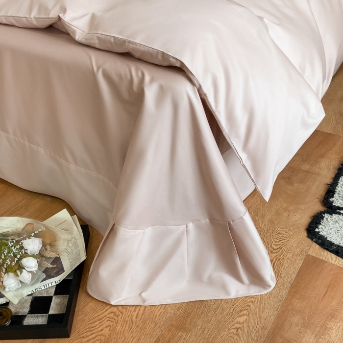 91家纺网 家纺一手货源 找家纺 高级感简约60s贡缎长绒棉纯色双拼床上四件套全棉被套茱萸粉