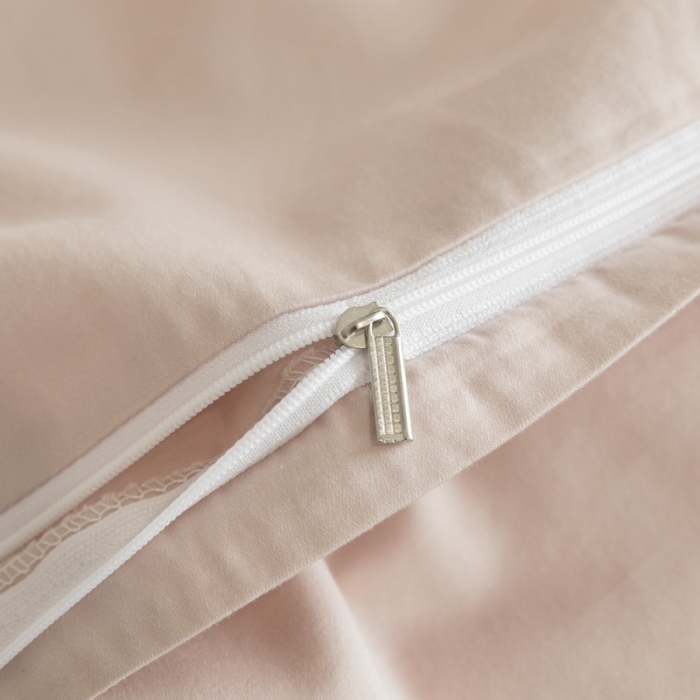 91家纺网 家纺一手货源 找家纺 高级感简约60s贡缎长绒棉纯色双拼床上四件套全棉被套茱萸粉