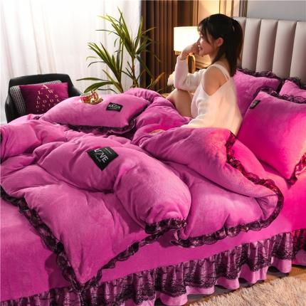 91家纺网 家纺一手货源 找家纺 铠畅 2022新款牛奶绒四件套-倾城系列 倾城玫红