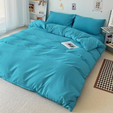 91家纺网 家纺一手货源 找家纺 蓝淋家纺 2022新款纯色双拼四件套 湖蓝