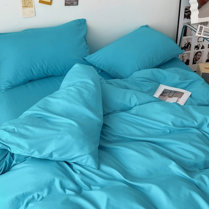 91家纺网 家纺一手货源 找家纺 蓝淋家纺 2022新款纯色双拼四件套 湖蓝