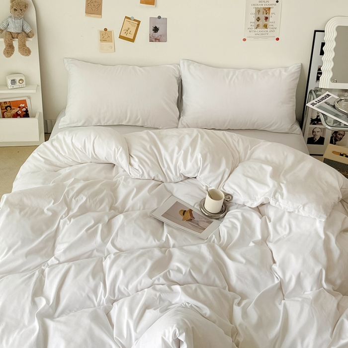 91家纺网 家纺一手货源 找家纺 蓝淋家纺 2022新款纯色双拼四件套 米白色