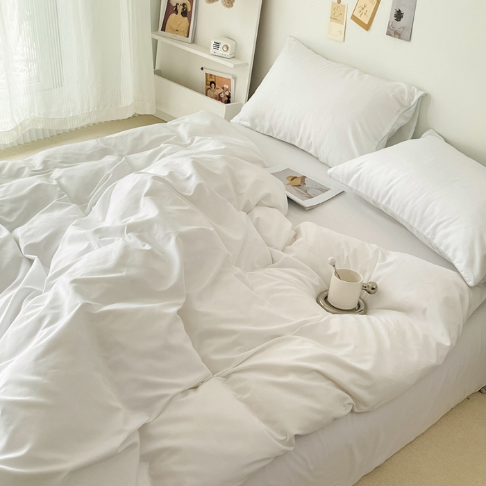 91家纺网 家纺一手货源 找家纺 蓝淋家纺 2022新款纯色双拼四件套 米白色