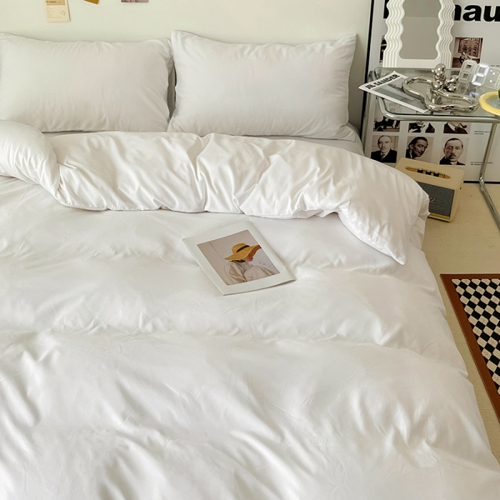 91家纺网 家纺一手货源 找家纺 蓝淋家纺 2022新款纯色双拼四件套 米白色