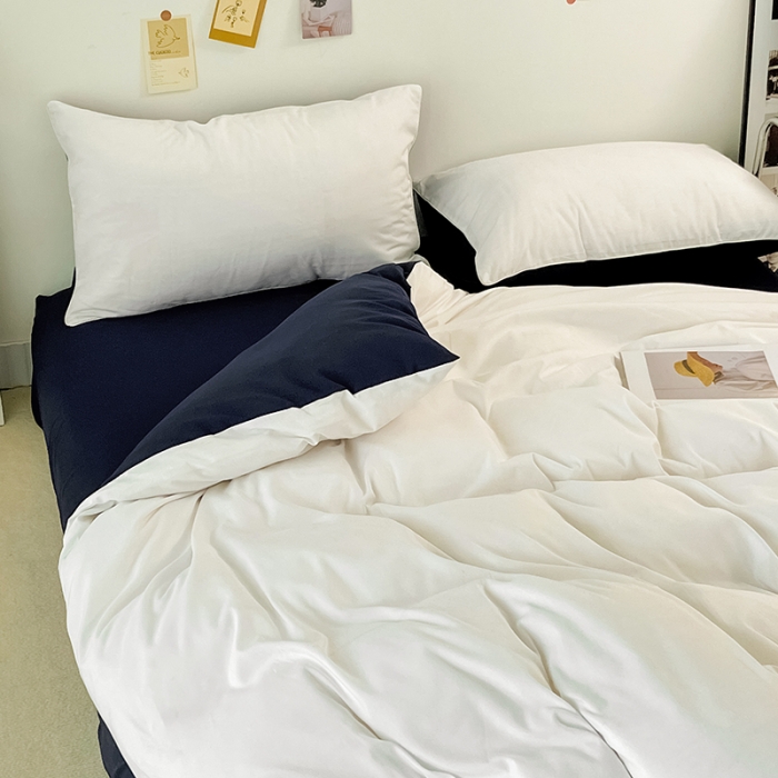 91家纺网 家纺一手货源 找家纺 蓝淋家纺 2022新款纯色双拼四件套 米白深蓝