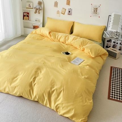 91家纺网 家纺一手货源 找家纺 蓝淋家纺 2022新款纯色双拼四件套 奶黄绿