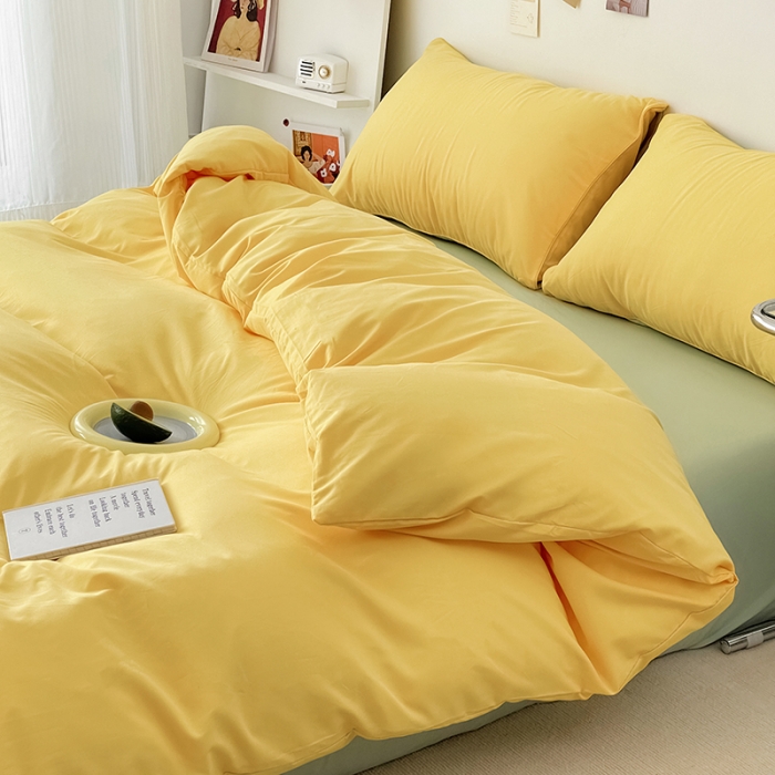 91家纺网 家纺一手货源 找家纺 蓝淋家纺 2022新款纯色双拼四件套 奶黄绿