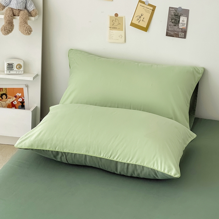 91家纺网 家纺一手货源 找家纺 蓝淋家纺 2022新款纯色双拼四件套 奶绿深绿