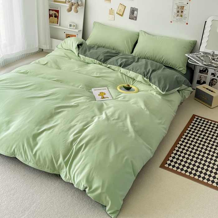 91家纺网 家纺一手货源 找家纺 蓝淋家纺 2022新款纯色双拼四件套 奶绿深绿