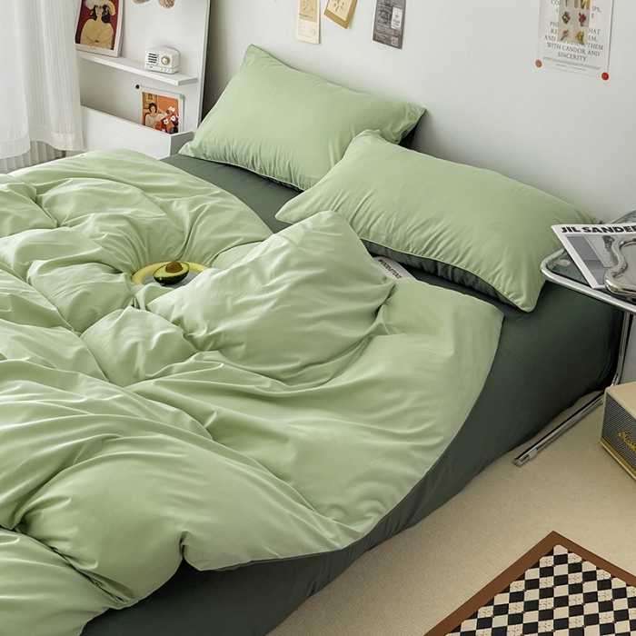 91家纺网 家纺一手货源 找家纺 蓝淋家纺 2022新款纯色双拼四件套 奶绿深绿