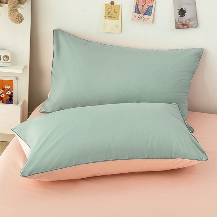 91家纺网 家纺一手货源 找家纺 蓝淋家纺 2022新款纯色双拼四件套 浅蓝公主粉