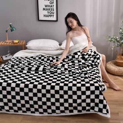 91家纺网 家纺一手货源 找家纺 爱她美 2022新款网红棋盘格羊羔绒毯盖毯毛毯 棋盘格黑