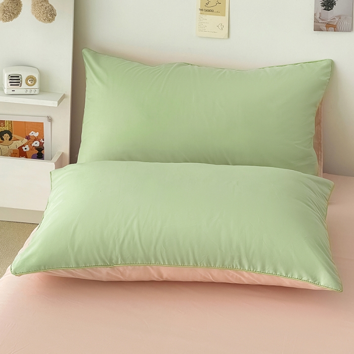 91家纺网 家纺一手货源 找家纺 蓝淋家纺 2022新款纯色双拼四件套 浅绿公主粉