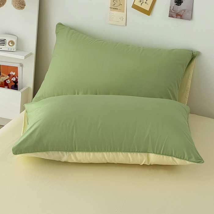 91家纺网 家纺一手货源 找家纺 蓝淋家纺 2022新款纯色双拼四件套 浅绿米黄