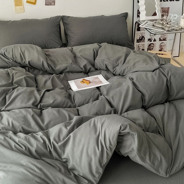 91家纺网 家纺一手货源 找家纺 蓝淋家纺 2022新款纯色双拼四件套 深灰色