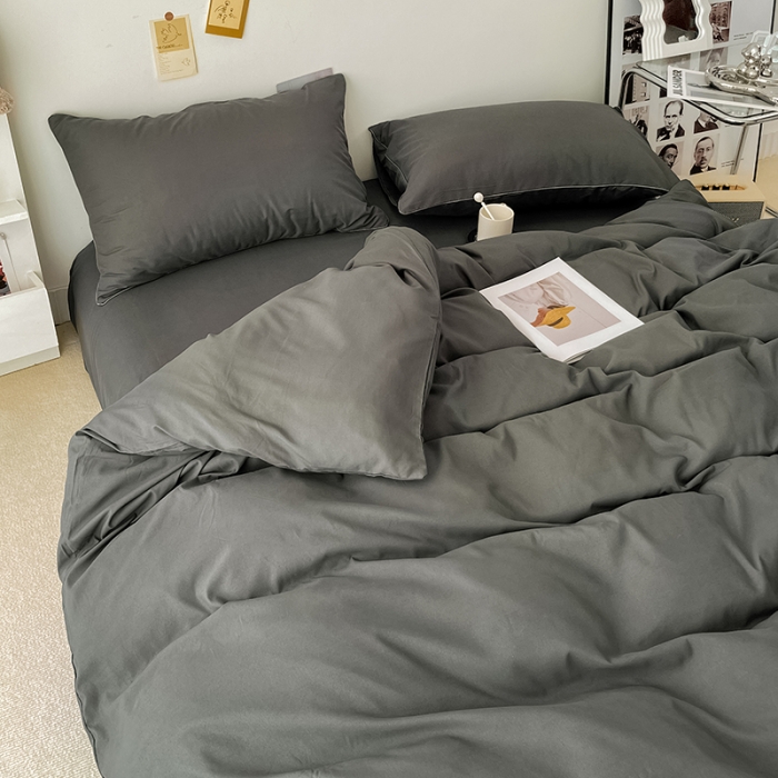 91家纺网 家纺一手货源 找家纺 蓝淋家纺 2022新款纯色双拼四件套 深灰色