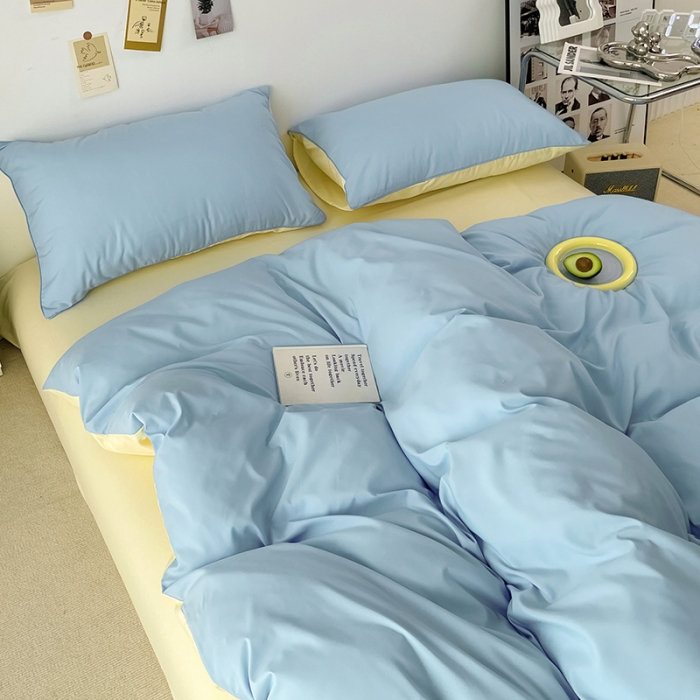 91家纺网 家纺一手货源 找家纺 蓝淋家纺 2022新款纯色双拼四件套 天空蓝芝士