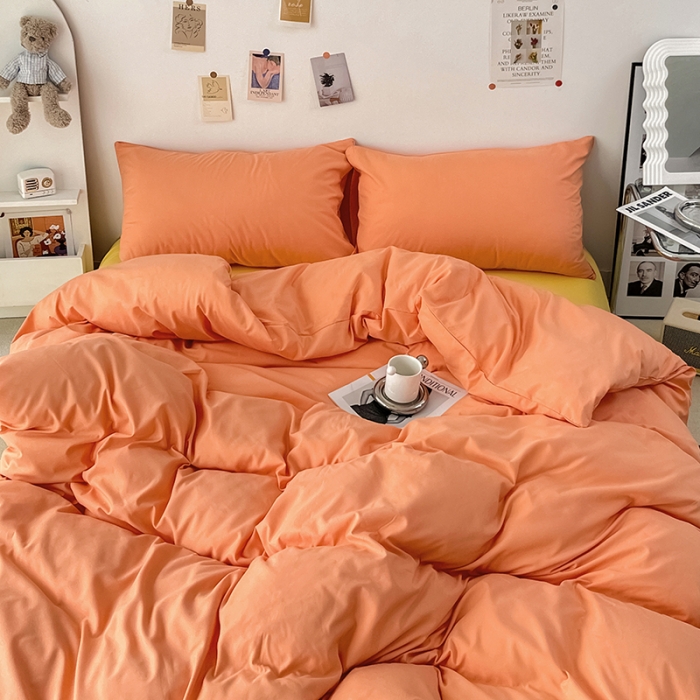 91家纺网 家纺一手货源 找家纺 蓝淋家纺 2022新款纯色双拼四件套 杏子黄