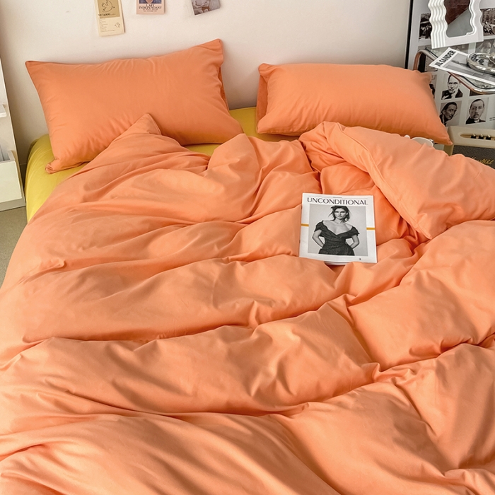 91家纺网 家纺一手货源 找家纺 蓝淋家纺 2022新款纯色双拼四件套 杏子黄